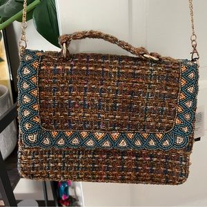 America & Beyond | Coco Classic | tweed and beaded chain flap crossbody